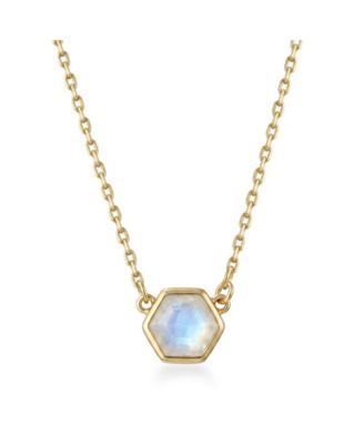 Adornia Fine 14k Gold Plated Hexagon Moonstone Pendant Necklace