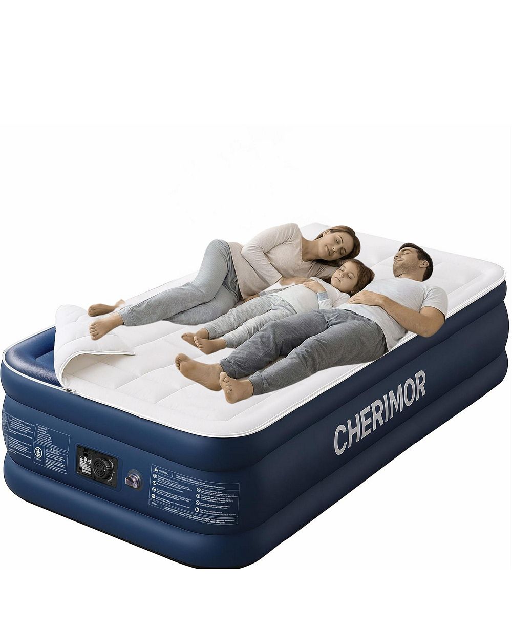 Cherimor Надувной матрас Twin XL с встроенным насосом, 500lb Capacity, синий
