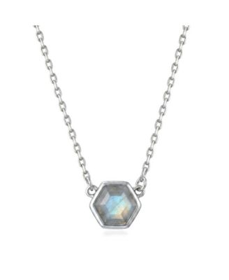 Adornia Fine Silver Plated Hexagon Labradorite Pendant Necklace