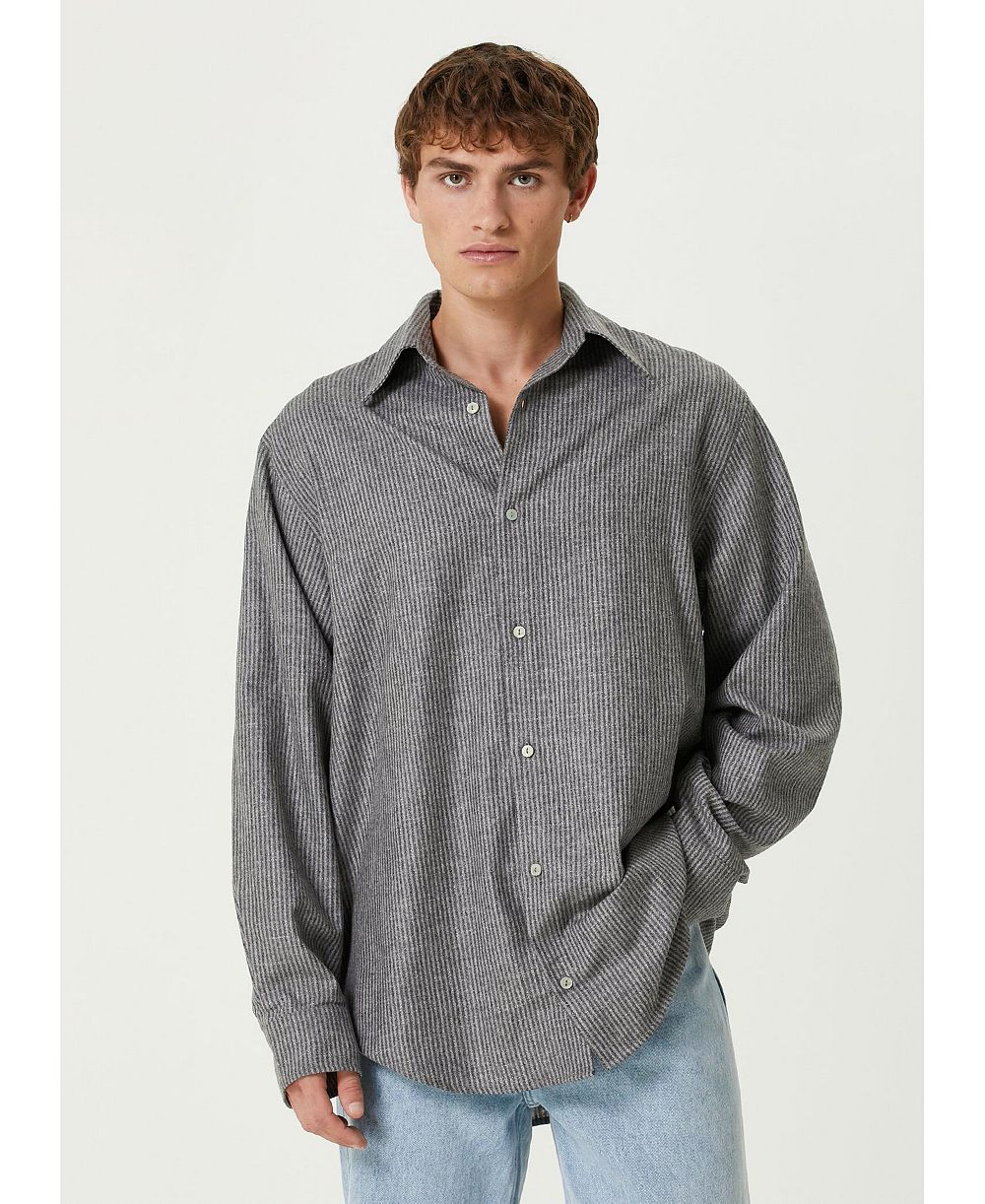 PCFG Men's Wool-Cashmere Blend Striped Long-Sleeve Shirt
