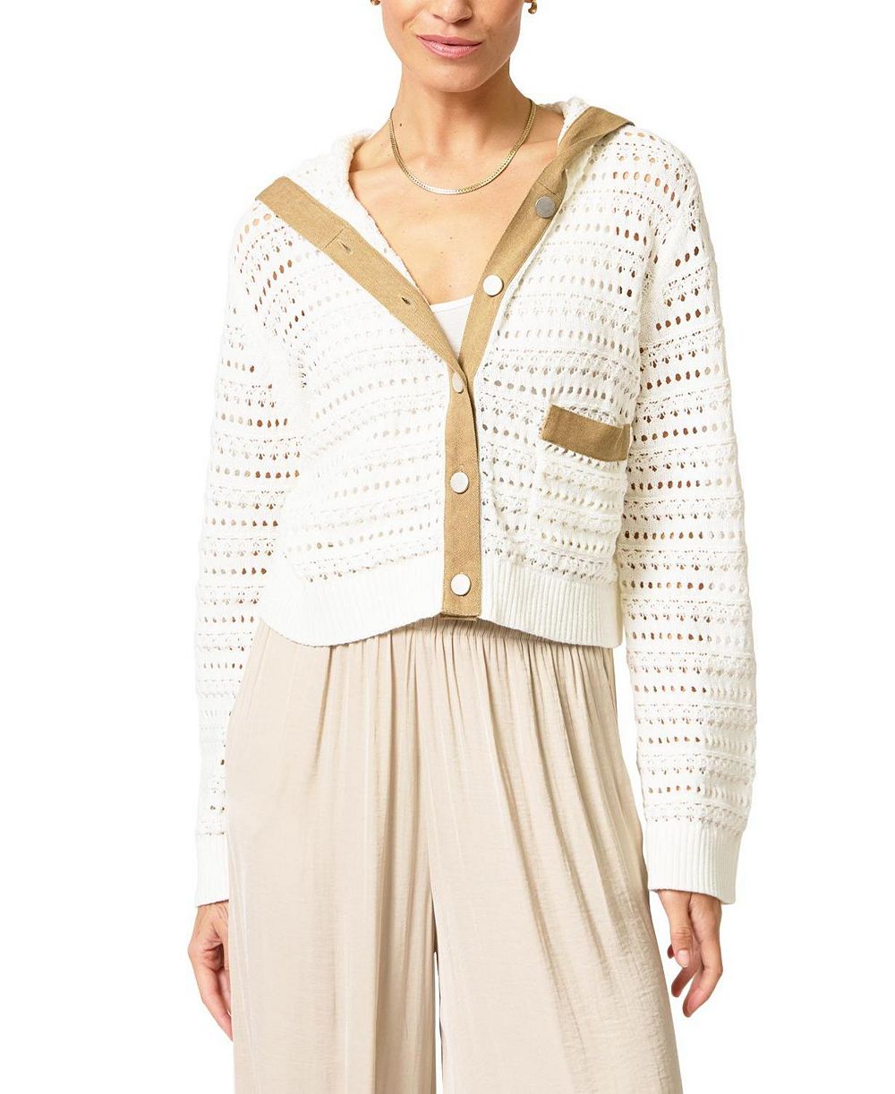 Central Park West Women's Avery Mixed Media Hooded Cardigan