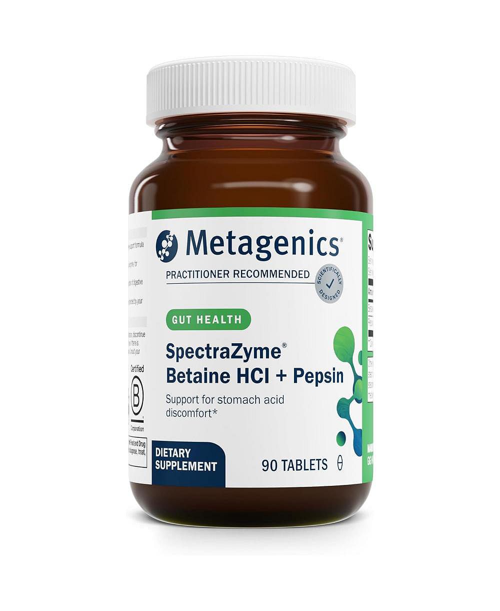 Metagenics SpectraZyme Betaine HCl с пепсином - поддержка пищеварения для расщепления белков и усвоения питательных веществ - Betaine Hydrochloride - 90 капсул