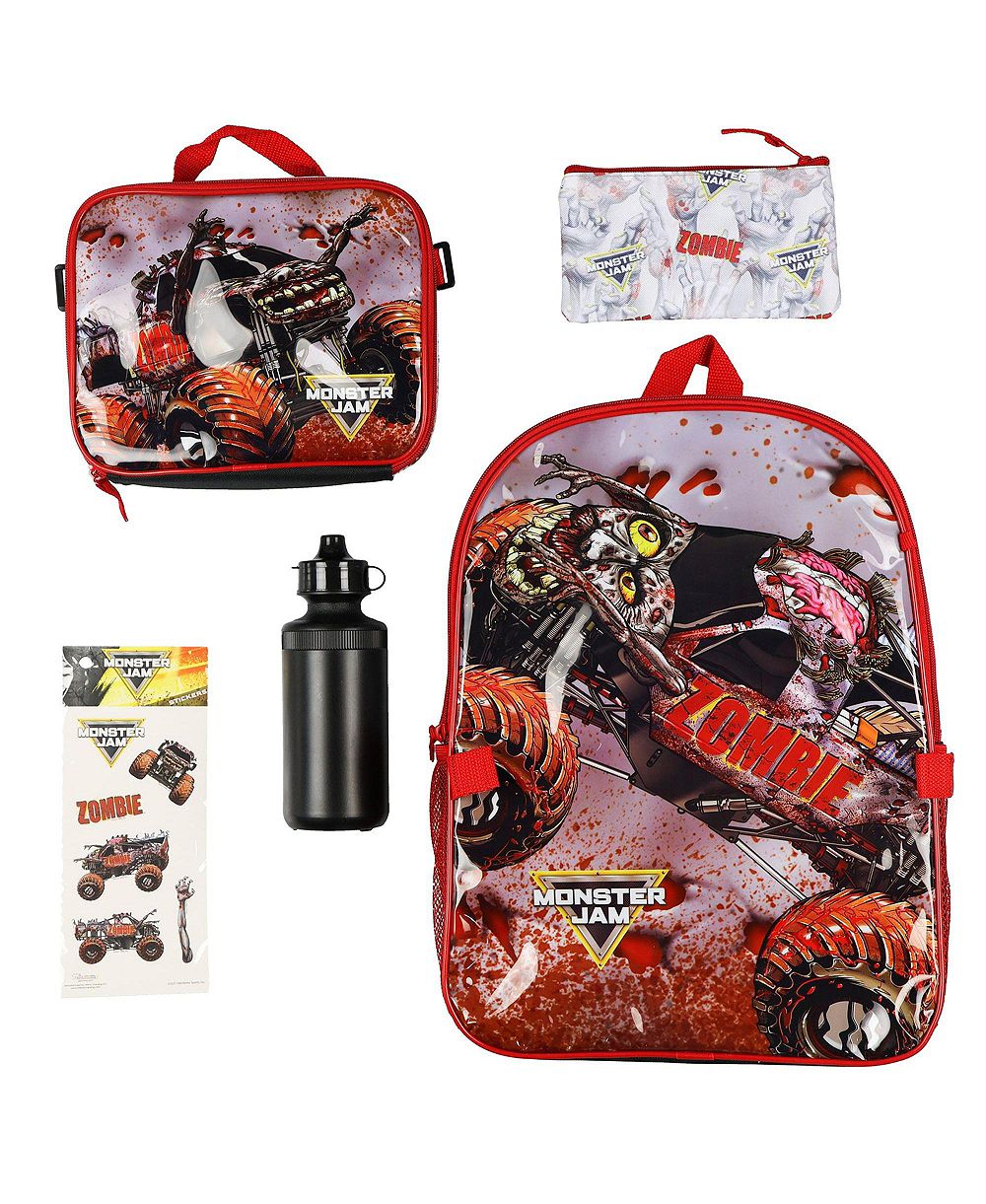 Monster Jam Zombie 5 Piece 16 Inch Backpack Set with Detachable Lunch Box Book Bag