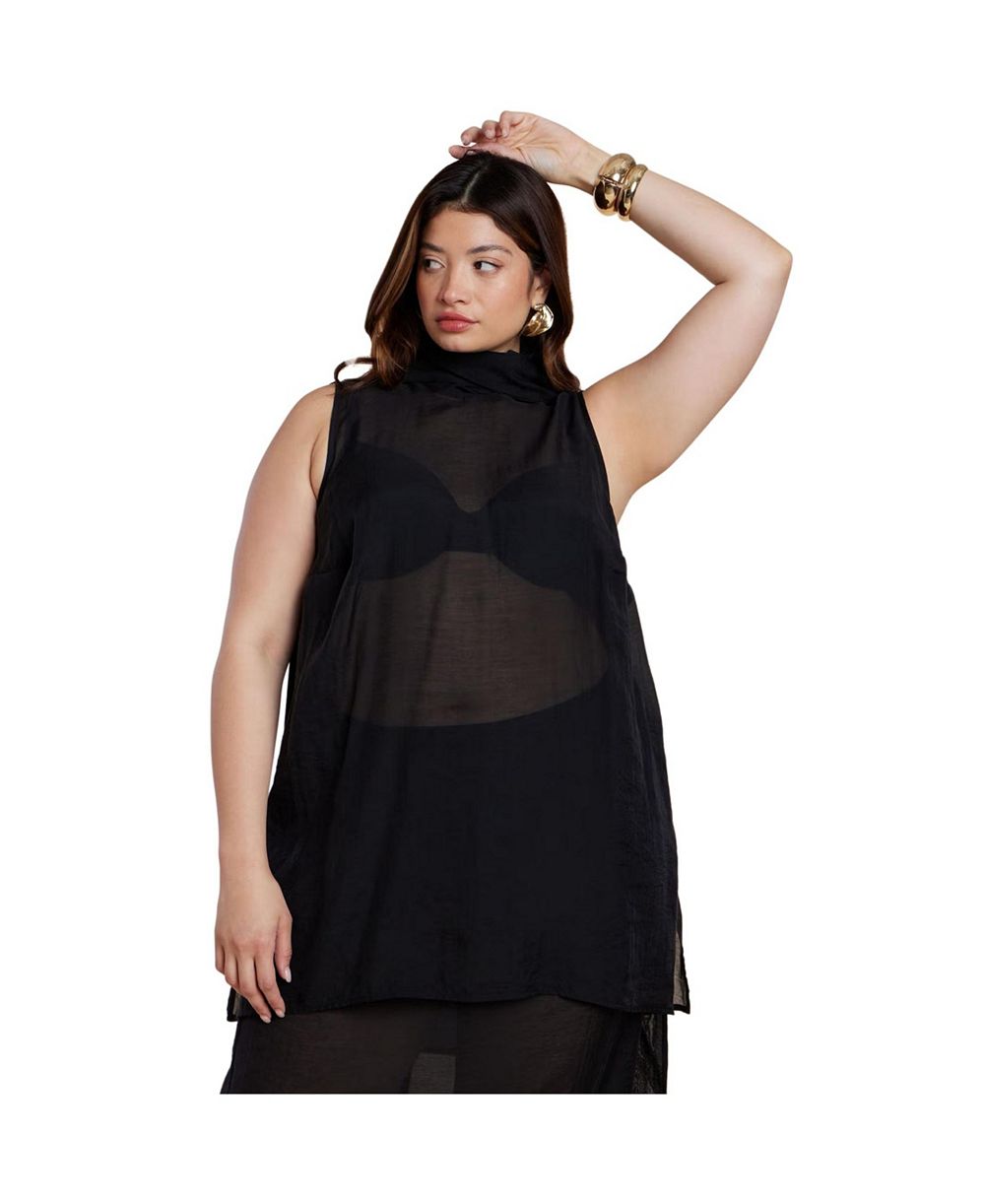 ELOQUII Women's Sheer Neck Tunic Top