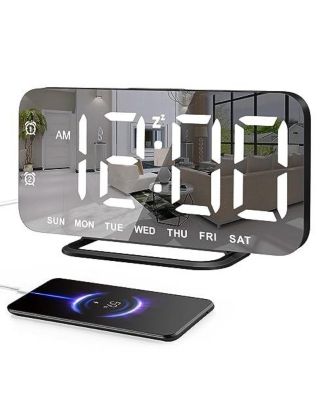 JALL Slim Mirror Alarm Clock   HD Mirror Display Dual Alarms 4 Brightness Levels (Off Included) 2 USB Charging Ports Stylish Gift