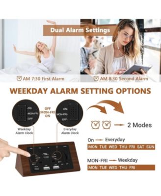 Цифровой настольный будильник Neewer Wooden Digital Alarm Clock, 0-100% Dimmer, 2 Alarm Settings, Weekday/Everyday Mode, 9 Mins Snooze, 12/24H, Temperature
