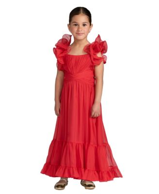 Mac Duggal Детское вечернее платье из шифона с рюшами на плечах, 2-14 лет