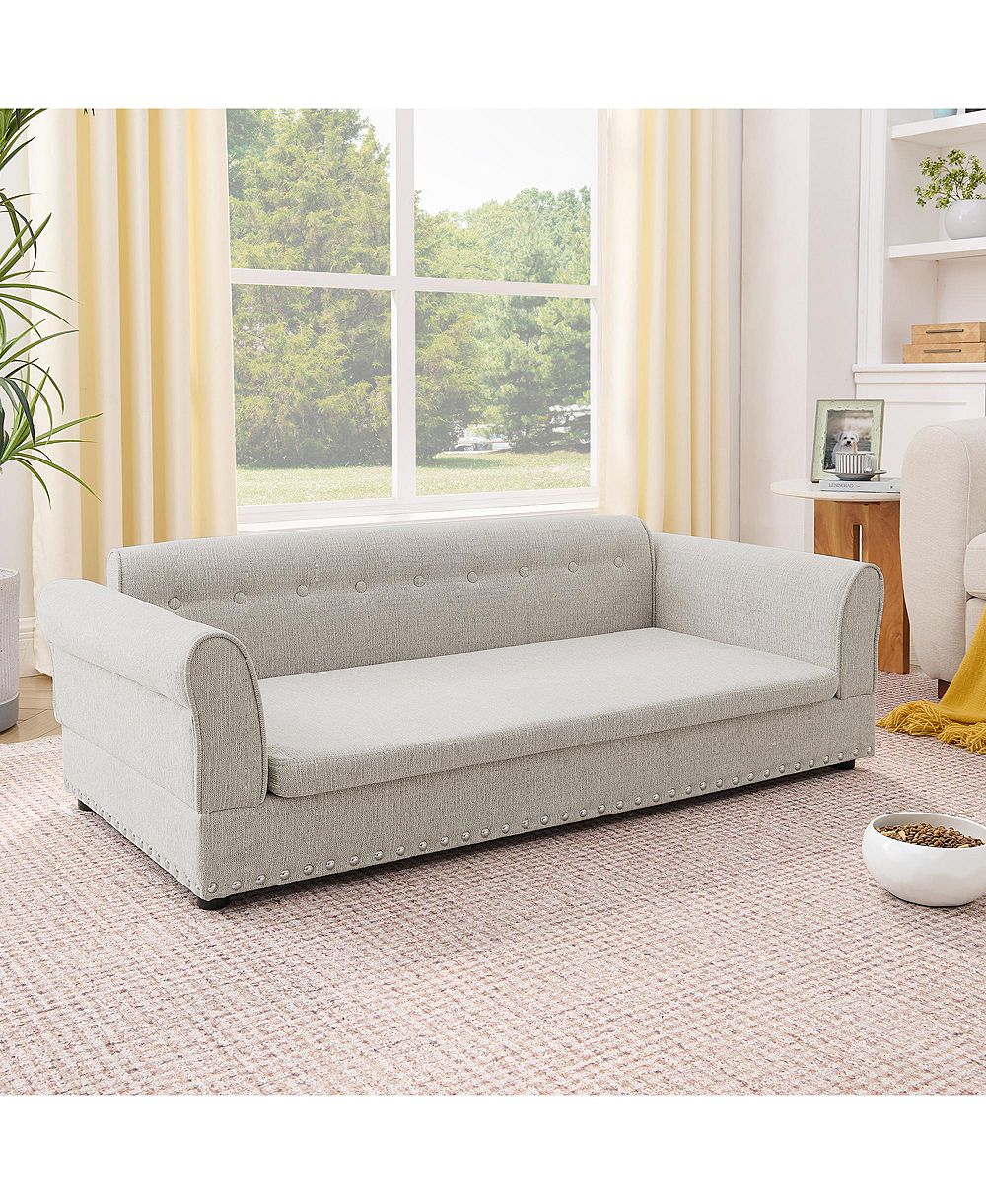 Лежанка для домашних животных ZENY Oversized Pet Sofa из льна с подлокотниками