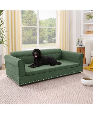 ZENY Oversized Pet Sofa, Elegant Modern Linen Fabric Elevated Dog Sofa Bed, Comfortable Oversized Rectangular Pet Bed with Backrest