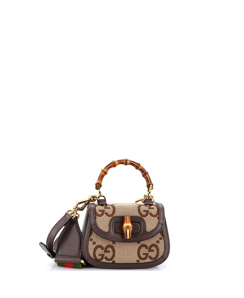 Pre-Owned Gucci Mini Bamboo 1947 Top Handle Bag Jumbo GG Canvas