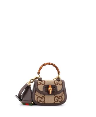 Pre-Owned Gucci Mini Bamboo 1947 Top Handle Bag Jumbo GG Canvas