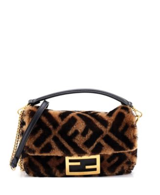 Pre-Owned Fendi Mini Baguette NM Bag Zucca Shearling