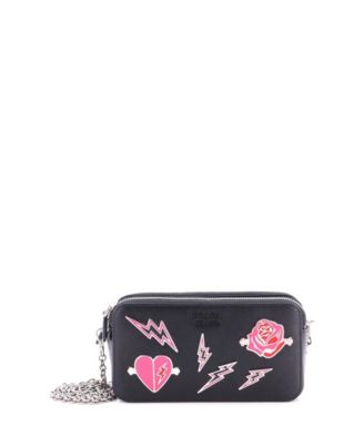 Prada Кошелек на цепочке Monochrome Double Zip из кожи Saffiano с украшением Pin