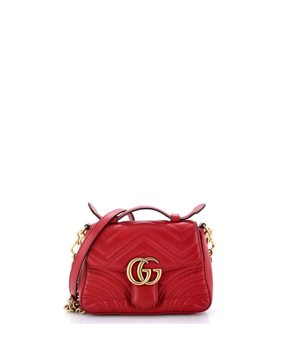 Pre-Owned Gucci Mini GG Marmont Top Handle Flap Bag Matelasse Leather