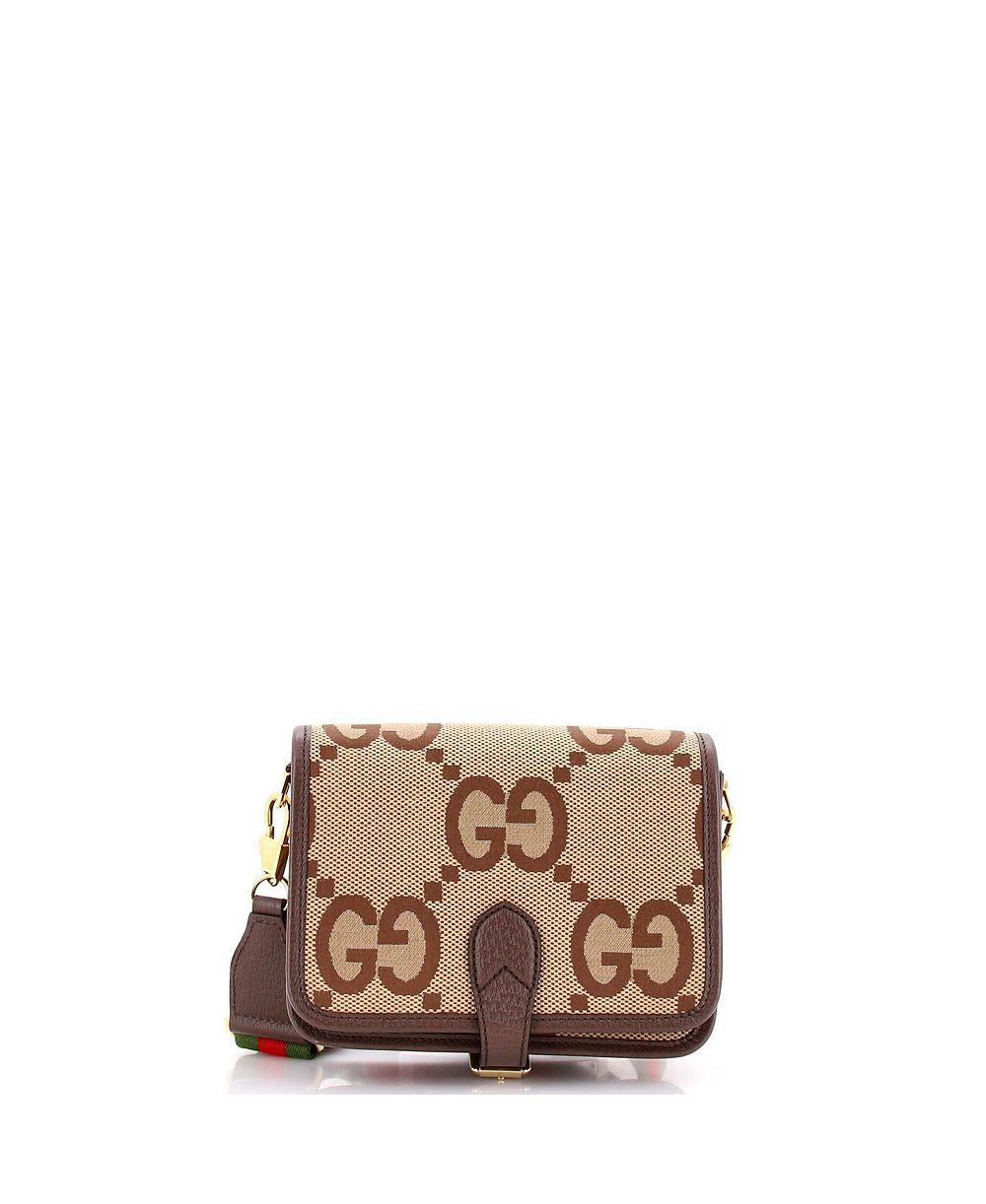 Сумка Pre-Owned Gucci Small Buckle Messenger Bag Jumbo GG Canvas