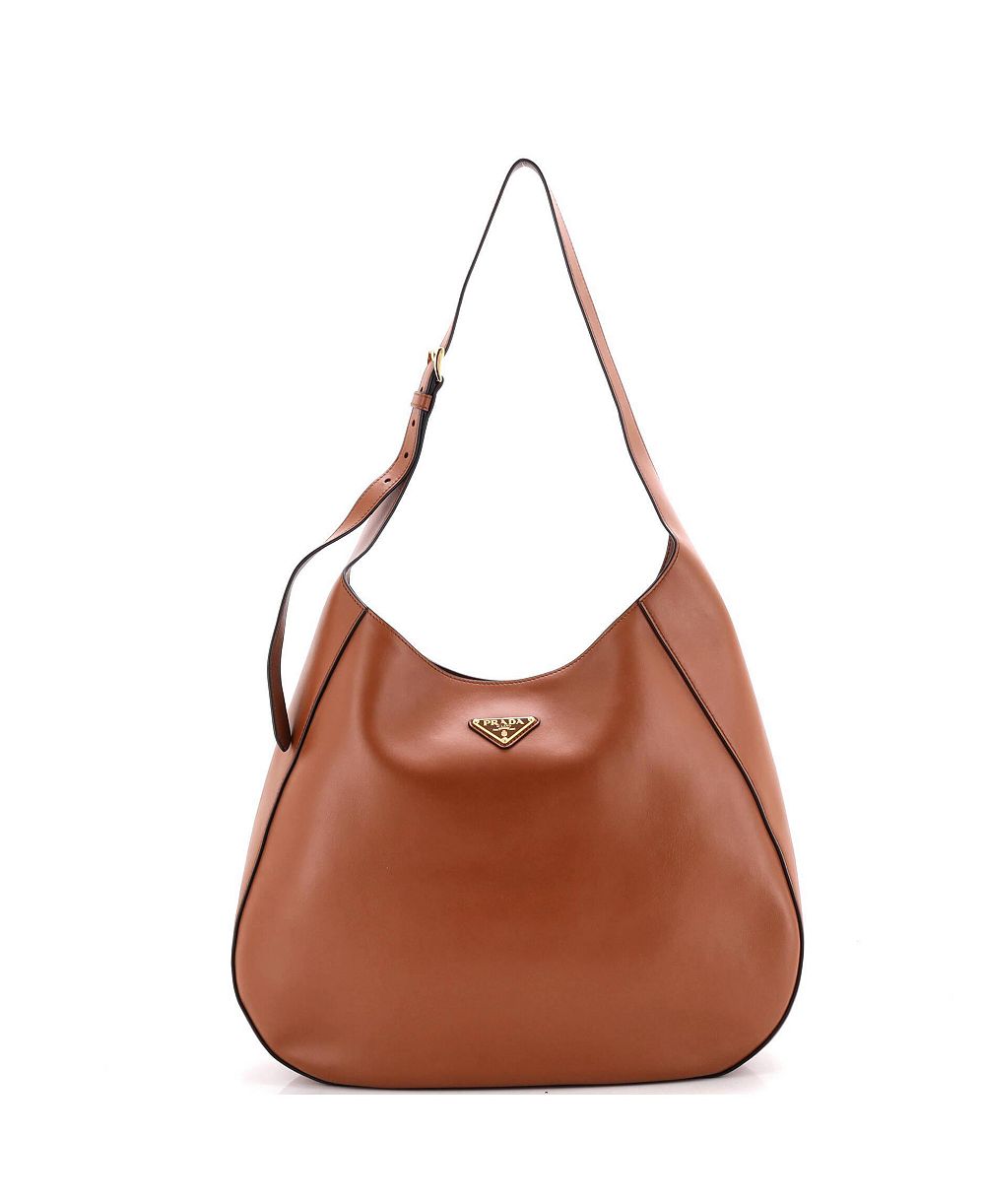 Pre-Owned Prada Large Triangle Logo Curved Hobo City Calf