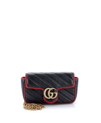 Сумка Gucci Super Mini GG Marmont Flap Bag, кожа с диагональной прострочкой