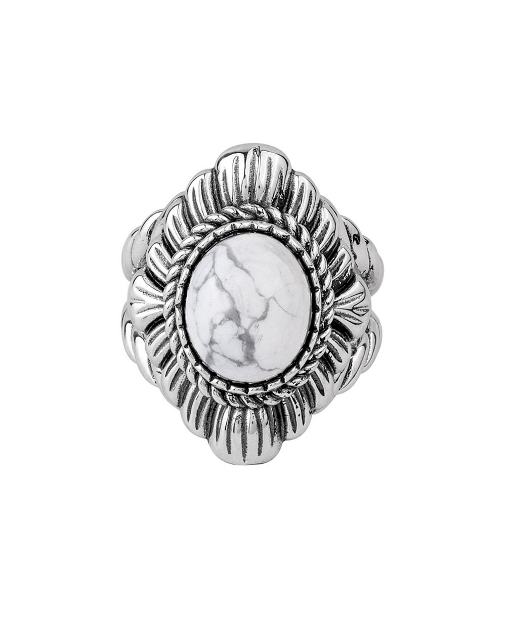 Кольцо American West Jewelry Sterling Silver White Howlite Oval-Cut Rope Scallop Design