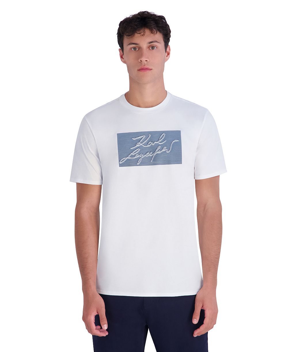 KARL LAGERFELD PARIS Men's Embroidered Signature T-Shirt