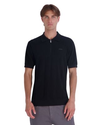 KARL LAGERFELD PARIS Men's Leather Patch Quarter-Zip Polo Sweater
