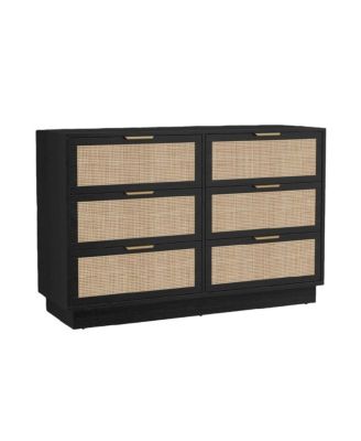gaomon 6 Drawer Rattan Dresser with Integrated Cabinet and Legs