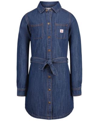 Calvin Klein Girls' 7-16 Long-Sleeve Denim Shirt Dress