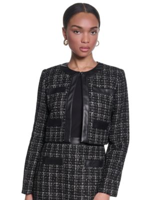 Жакет KARL LAGERFELD PARIS Women's Metallic Tweed с отделкой из искусственной кожи