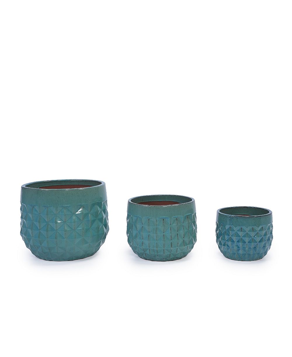 Clihome Handmade Deep  Glazed Ceramic Planter Textured Pattern, for Succulents & Herbs Indoor/Outdoor Shelf & Table Use