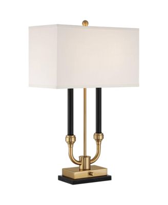 Stiffel Barclay 28" Tall Traditional Table Lamp Dual USB Ports Black Gold Finish Metal Single White Shade Living Room Charging