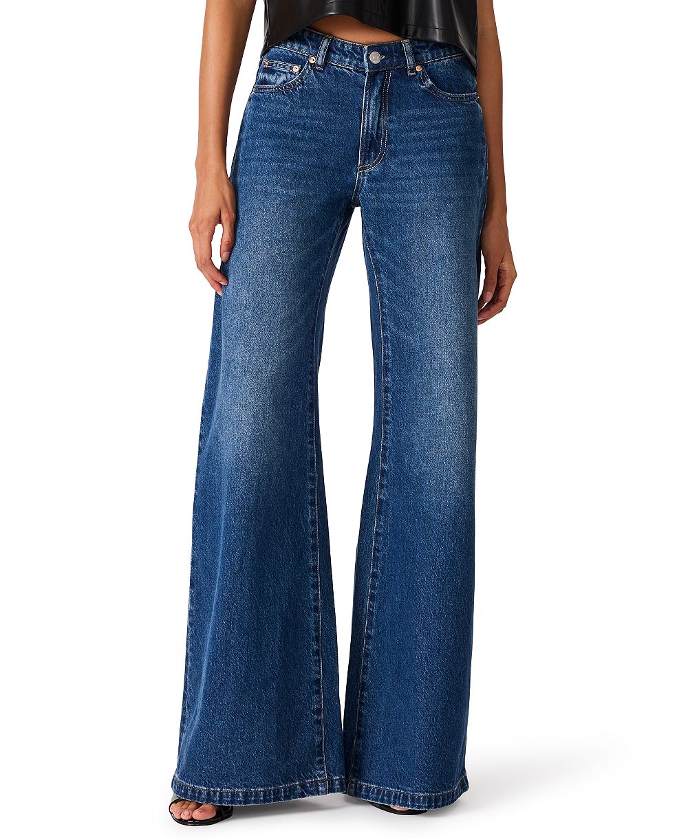 Steve Madden Women's Goldie Jean Mid-Rise Wide-Leg Flare Jeans