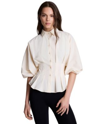 Kenneth Cole Women's Pleated Button-Front Peplum Shirt