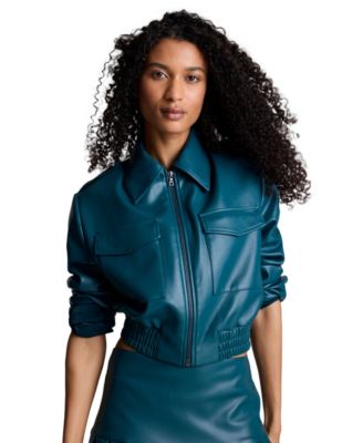 Kenneth Cole Women's Cropped Faux Leather Bomber Jacket