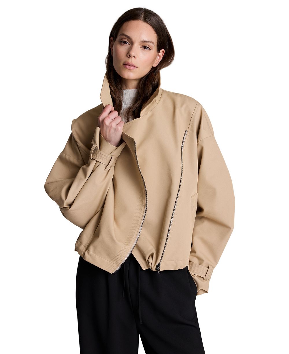 Kenneth Cole Women's Boxy Moto Cropped Canvas Trench Jacket