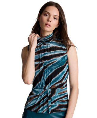 Kenneth Cole Women's Front-Pleated Mock Neck Mesh Sleeveless Top