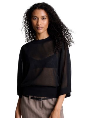 Kenneth Cole свитер женский укороченный, полупрозрачный, с воротником реглан
