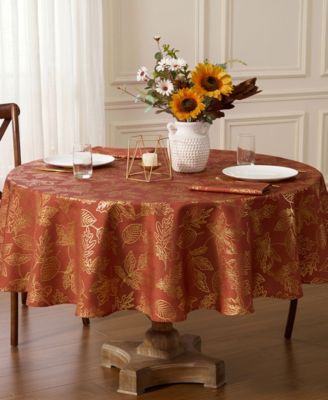 Lenox Metallic Falling Leaves Foil Round Tablecloth, 70" x 70"