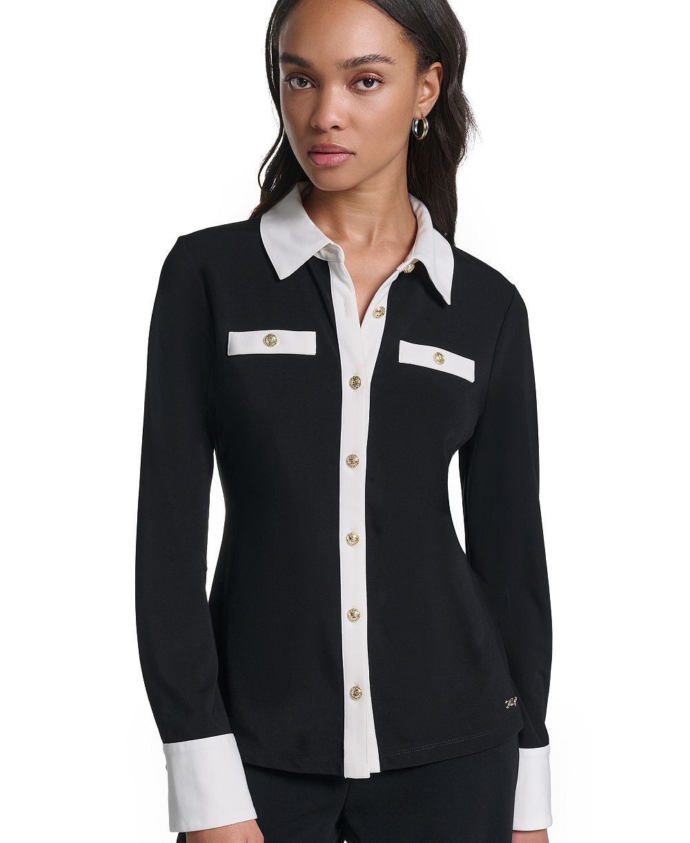 Женская блузка KARL LAGERFELD PARIS Petite Long-Sleeve Colorblock-Knit