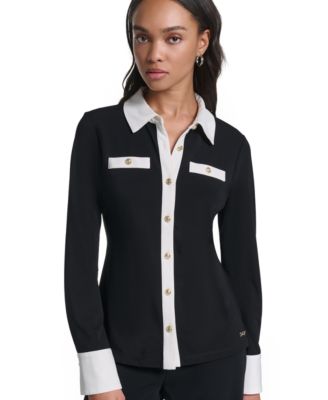 Женская блузка KARL LAGERFELD PARIS Petite Long-Sleeve Colorblock-Knit