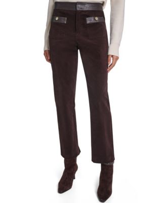 KARL LAGERFELD PARIS Petite High-Waist Straight Corduroy Pants