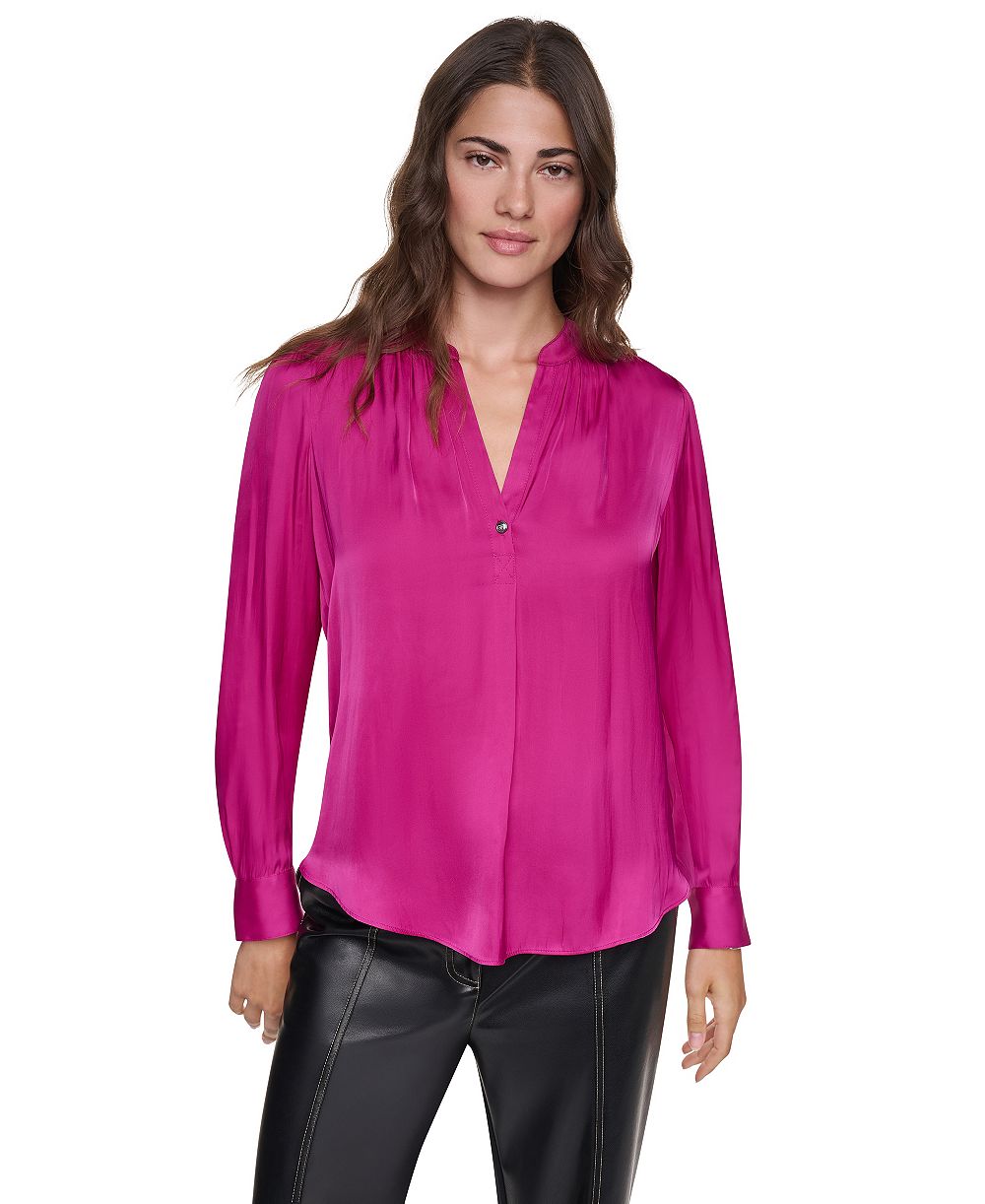 DKNY Women's Long-Sleeve V-Neck Regular-Fit Blouse