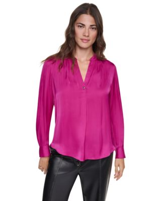 DKNY Women's Long-Sleeve V-Neck Regular-Fit Blouse