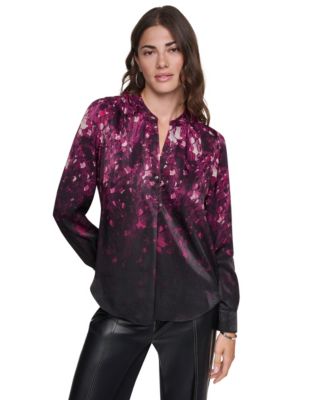 Женская блузка из сатина с принтом и длинным рукавом DKNY
