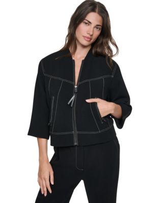 DKNY женская укороченная куртка с контрастной строчкой, 3/4 рукава