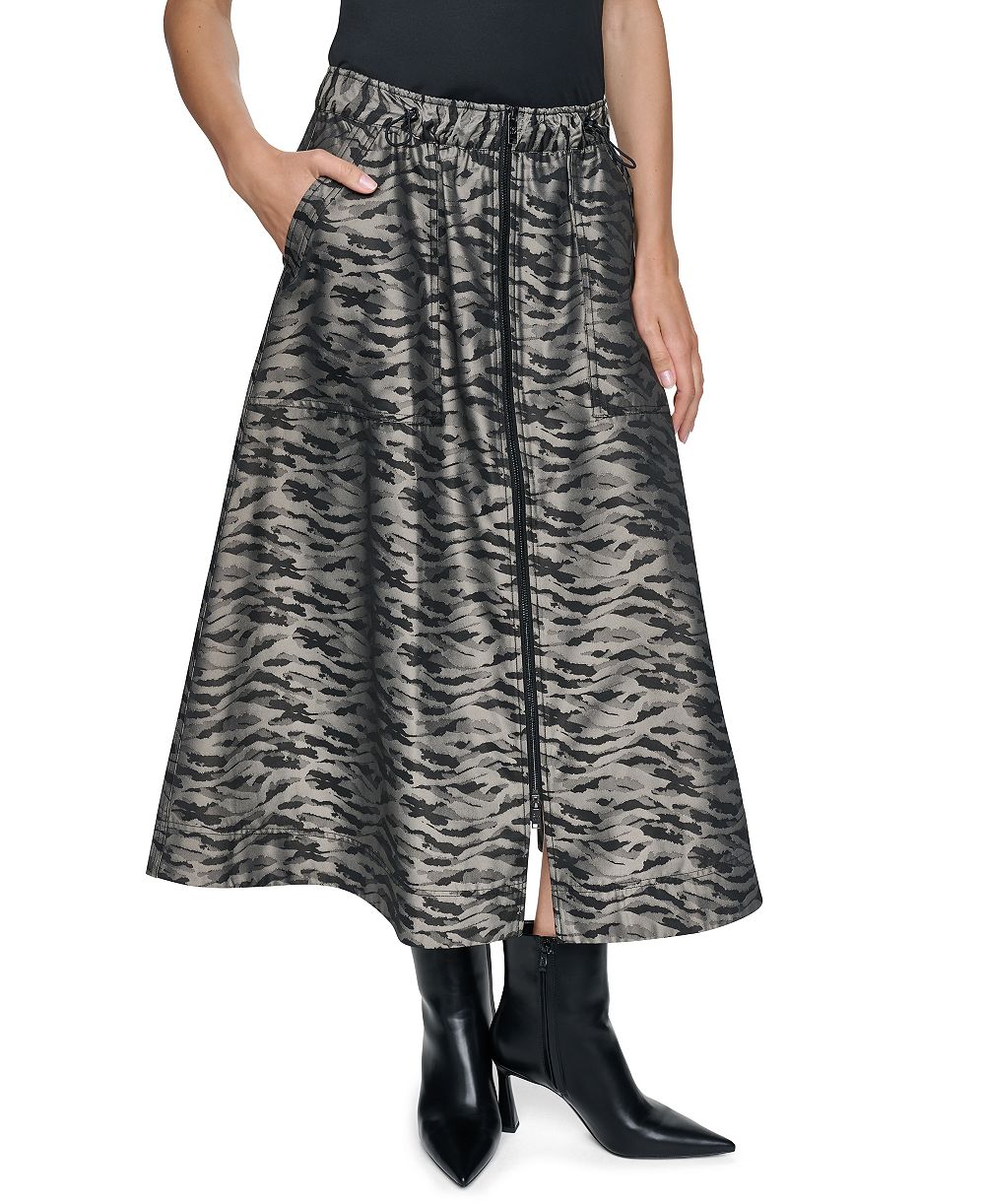 DKNY Women's Animal-Print A-Line Front-Zip Skirt