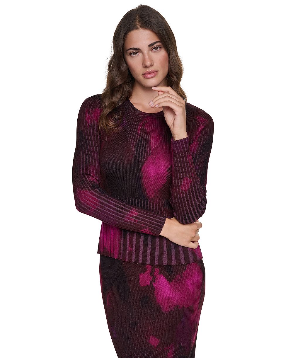 DKNY Women's Printed Mix-Rib Sweater