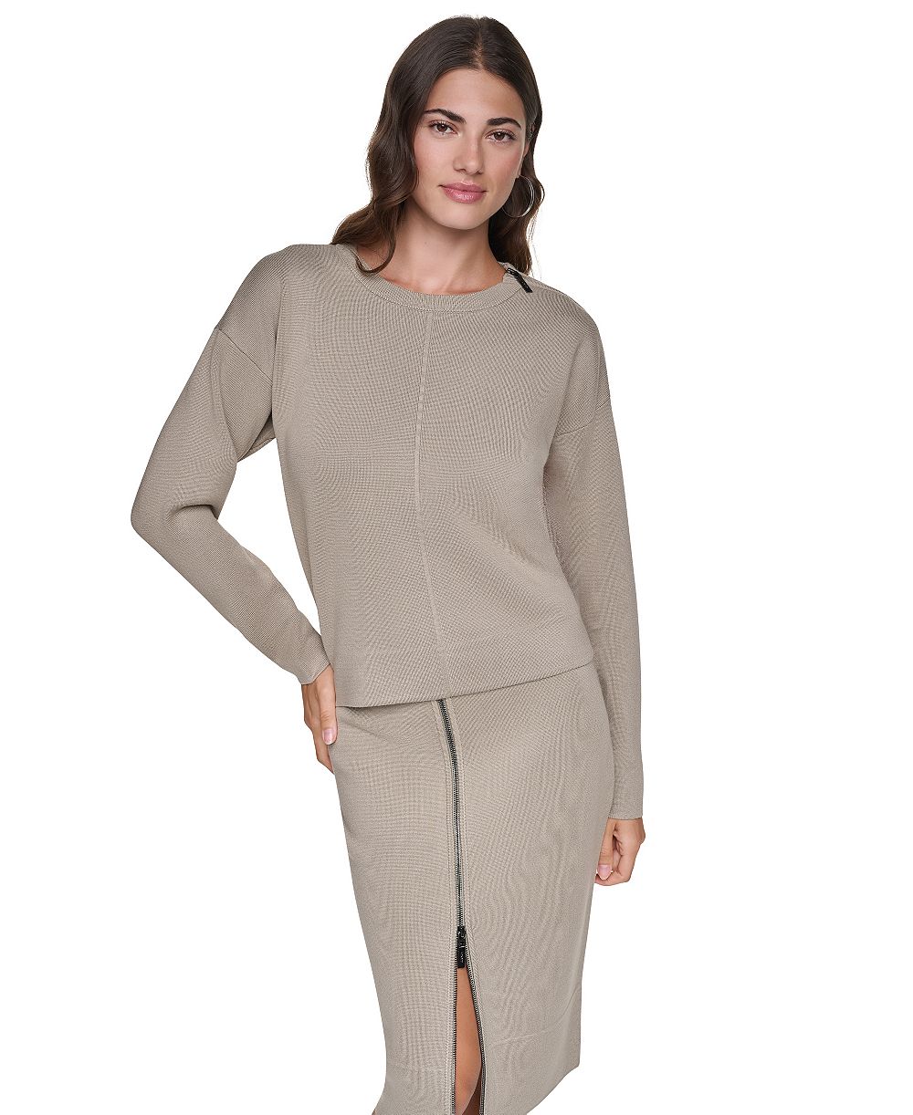 DKNY женский свитер с длинным рукавом, круглым вырезом и молнией на плече