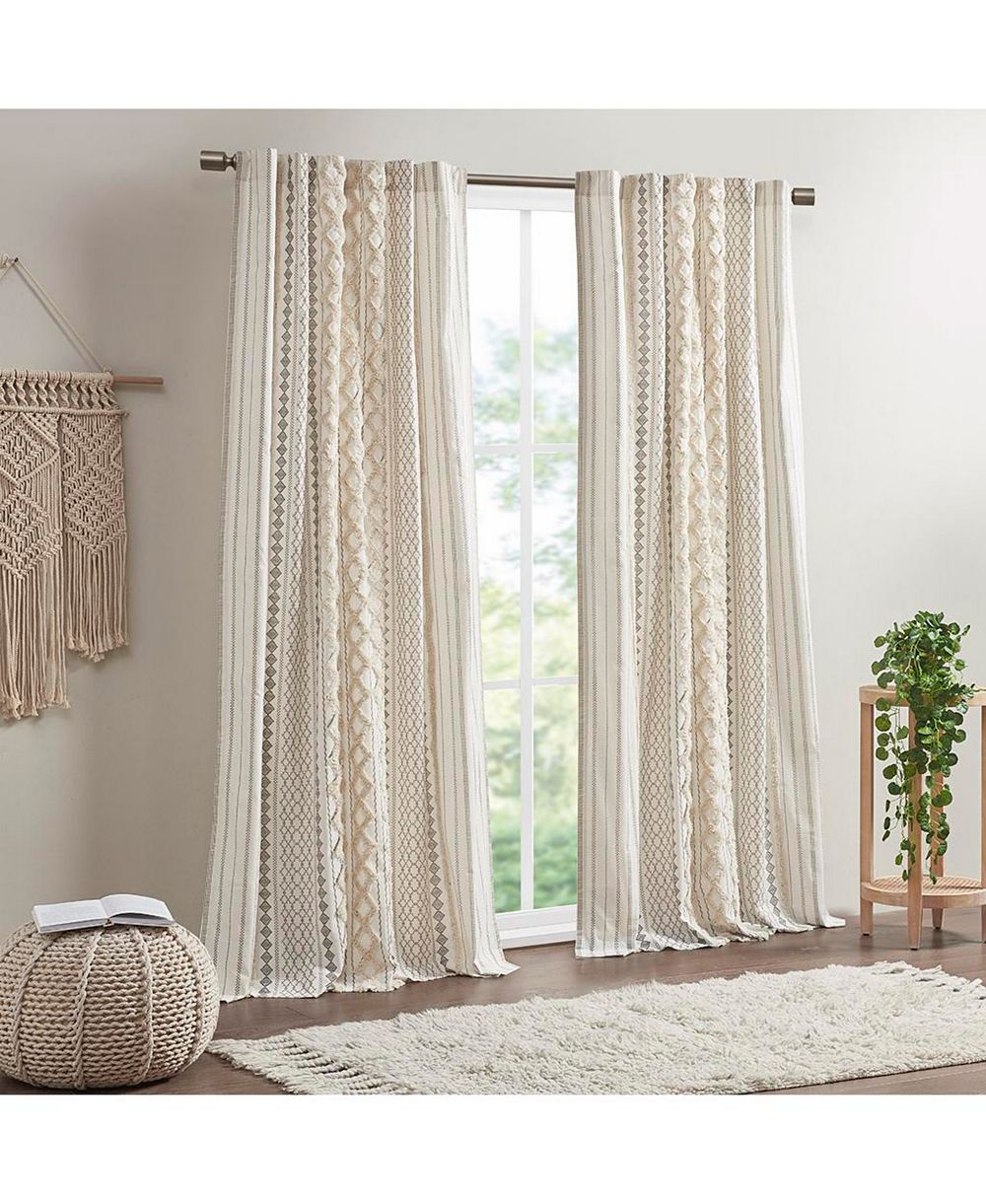 Avobird Cotton Printed Curtain Panel with Chenille Stripe and Lining