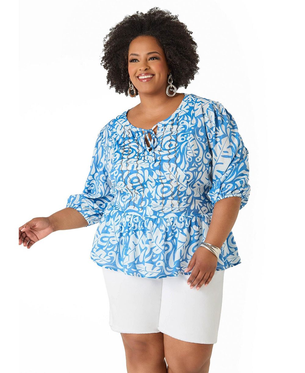 Женская блузка Ashley Stewart Plus Size Beaded Leaf Print Peplum