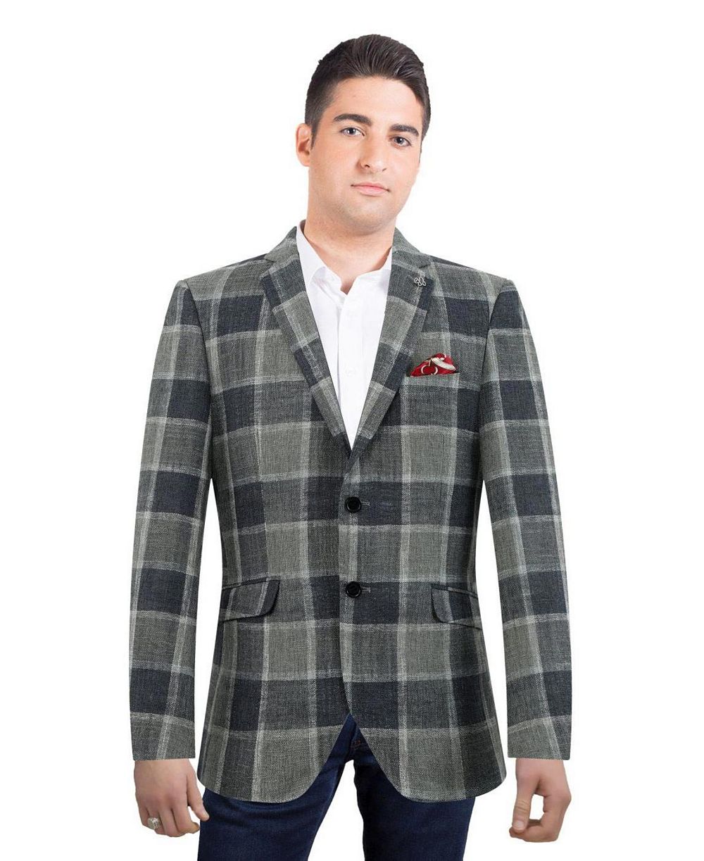 Elie Balleh Men's Slim Fit Big Plaid Sports Blazer