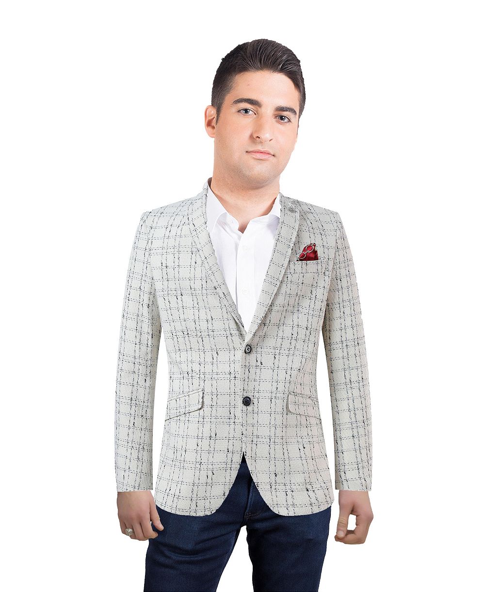 Elie Balleh Men's Slim Fit Plaid Boucle Sport coat